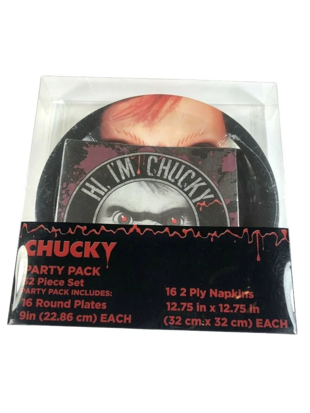 Chucky Childs Play 32 Piece Park Pack Plates Napkins Horror Movie Halloween NEW